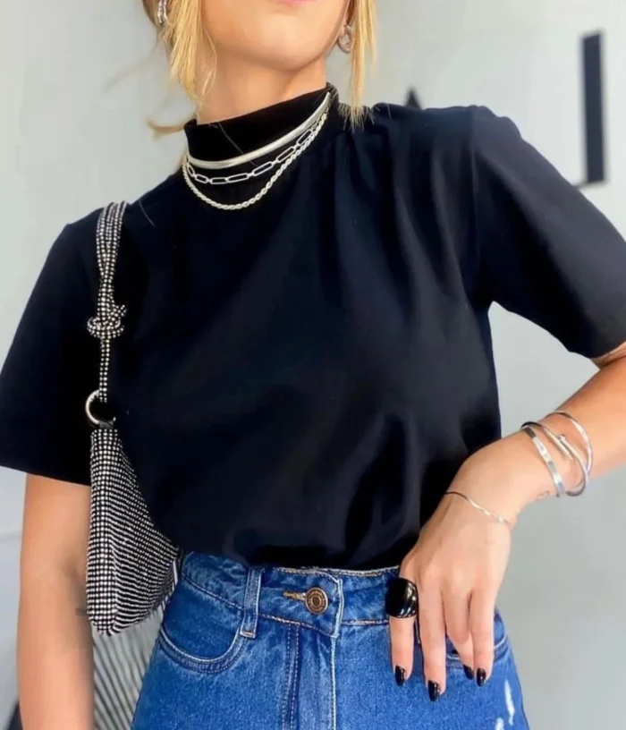 tshirt gola alta algodao