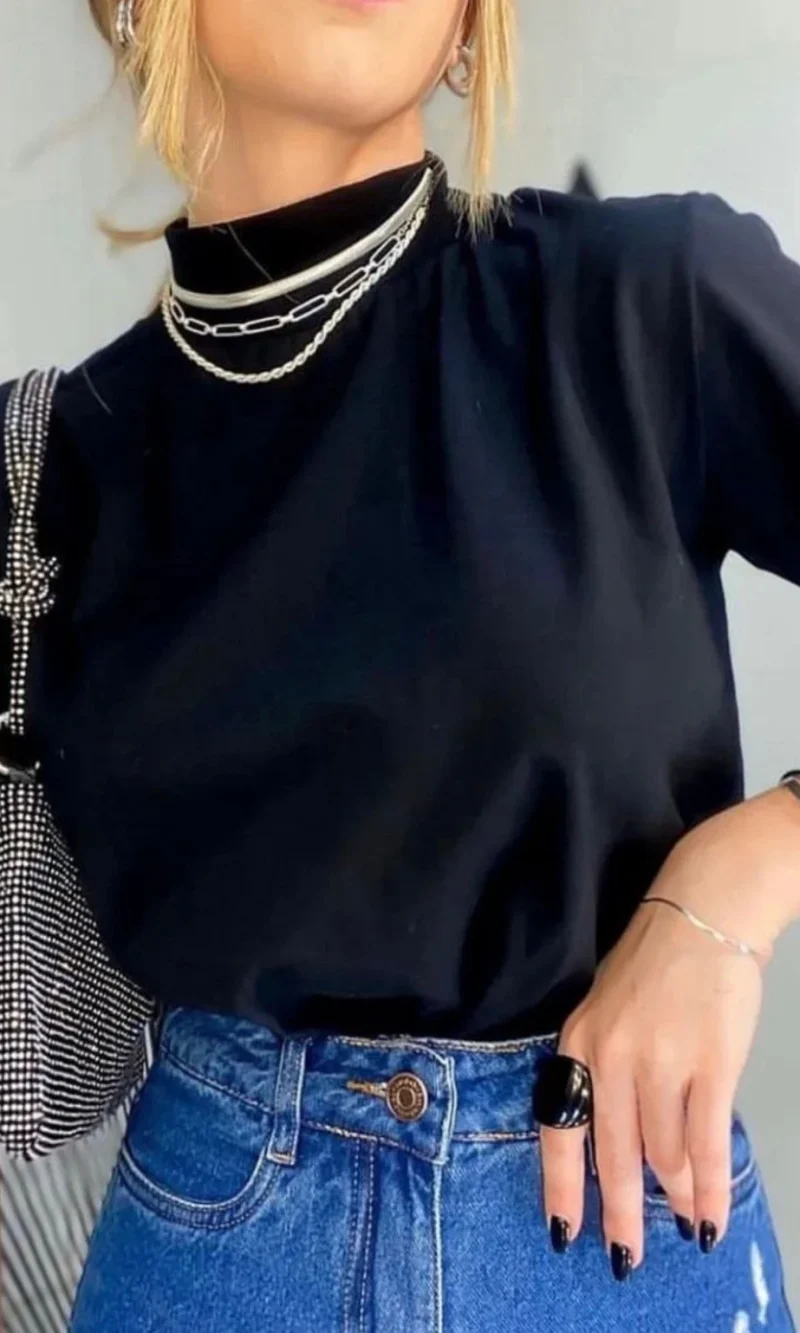 tshirt gola alta algodao