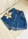 short saia jeans mari bordado com flor