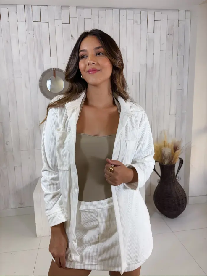 conjunto cotelÊ camisa e short saia