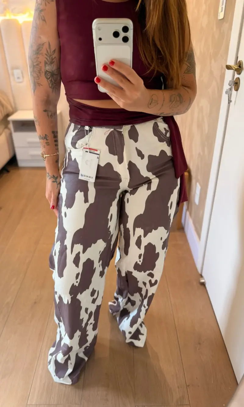 calÇa wide leg cow print