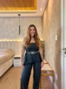 Conjunto Angelina - Peplum E Wide Leg De Couro