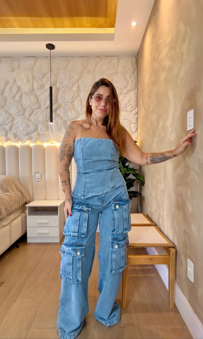 conjunto jeans larissa calÇa cargo