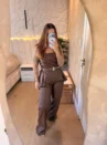 Conjunto Angelina - Peplum E Wide Leg De Couro
