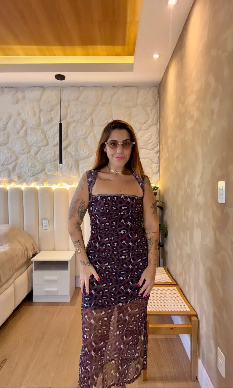 vestido camile tule estampado