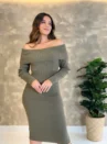 Vestido Tricô Ombro A Ombro