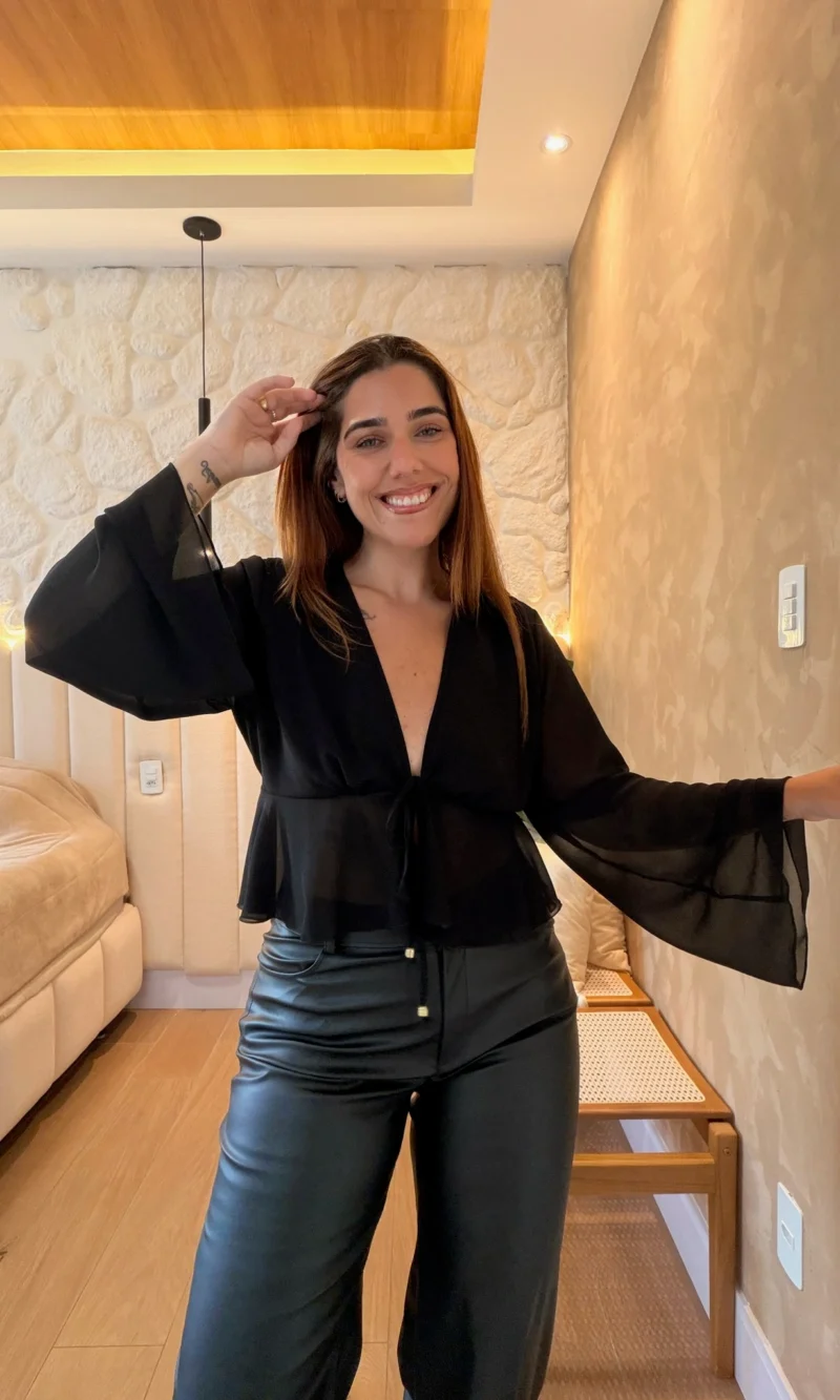Blusa Tule Manga Longa
