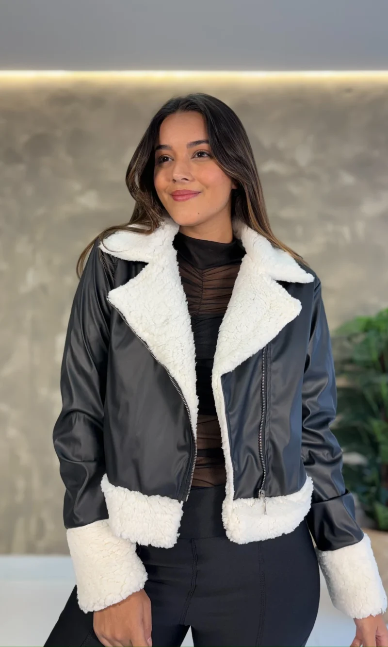 Jaqueta Vogue Couro Peluciada