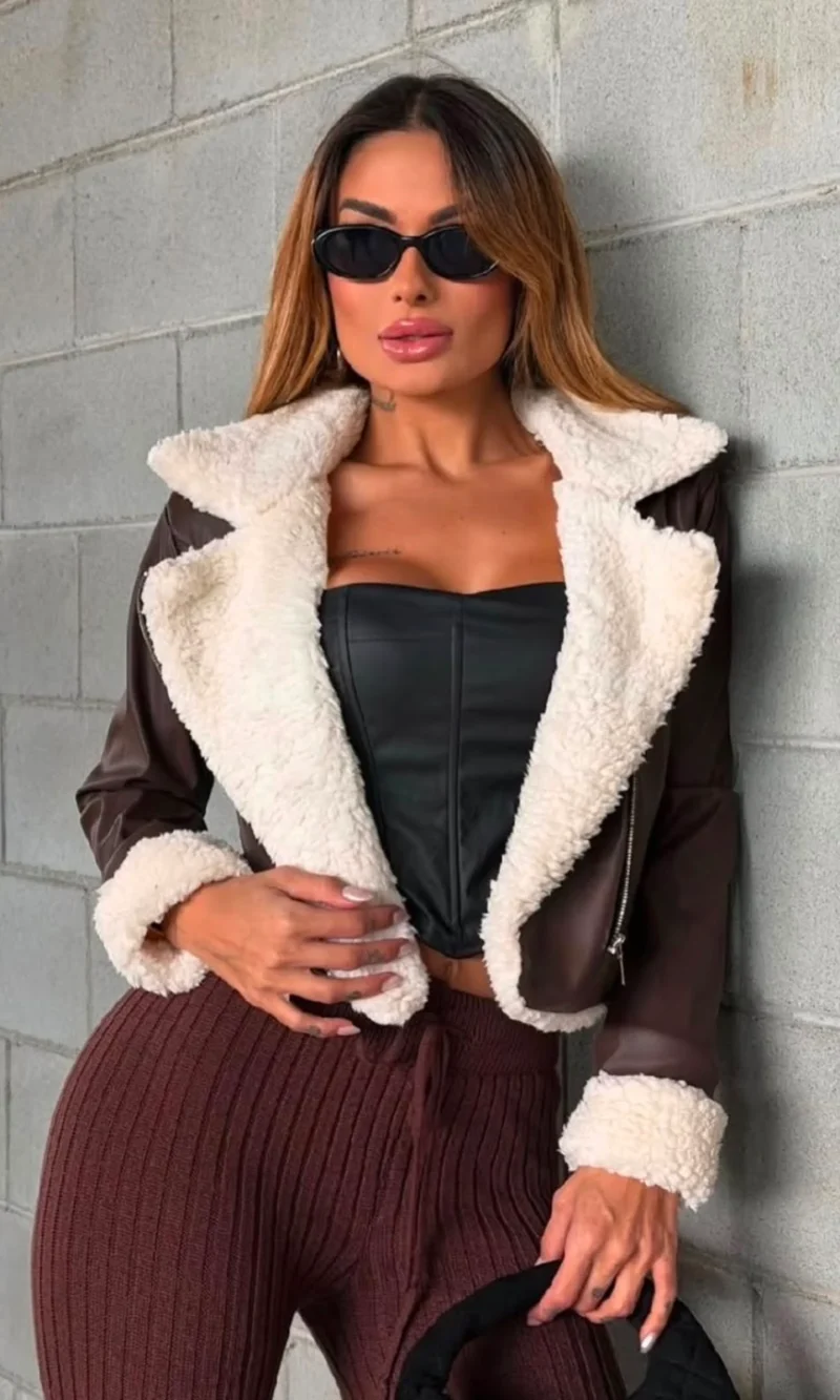 Jaqueta Vogue Couro Peluciada