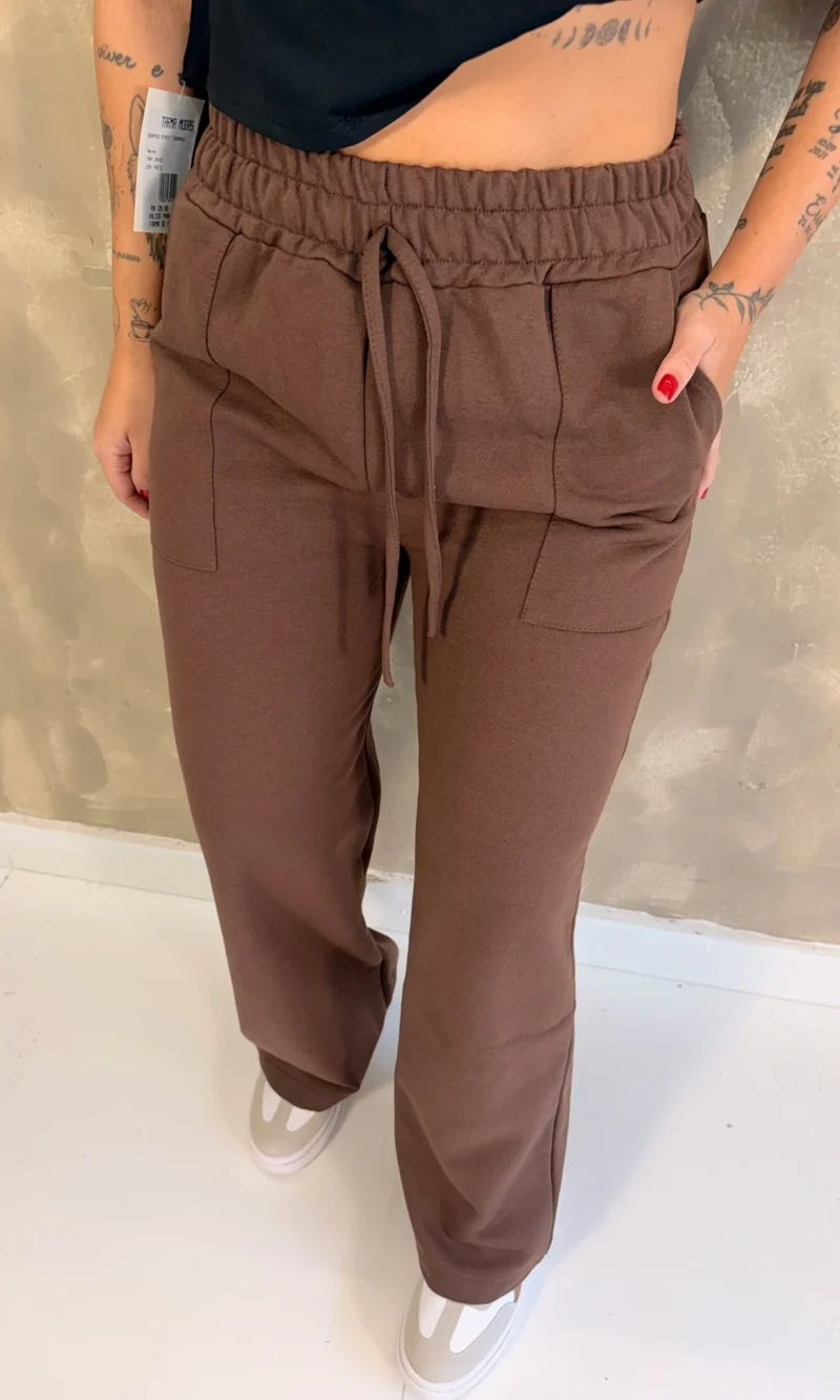 Calça Wide Leg De Moletom