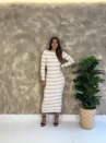 Vestido Tricô Modal Listrado - Manga Longa