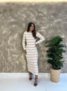 Vestido Tricô Modal Listrado - Manga Longa