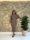 Vestido Tricô Modal Listrado - Manga Longa